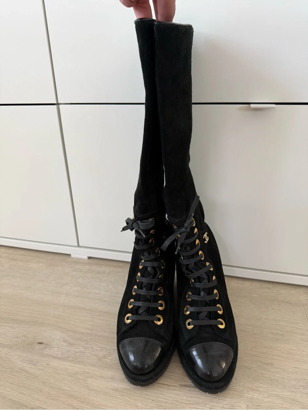 Chanel 2016 Interlocking CC Logo Lace-Up Boots